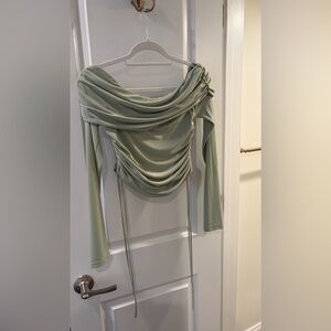 Zara green off the shoulder draped top